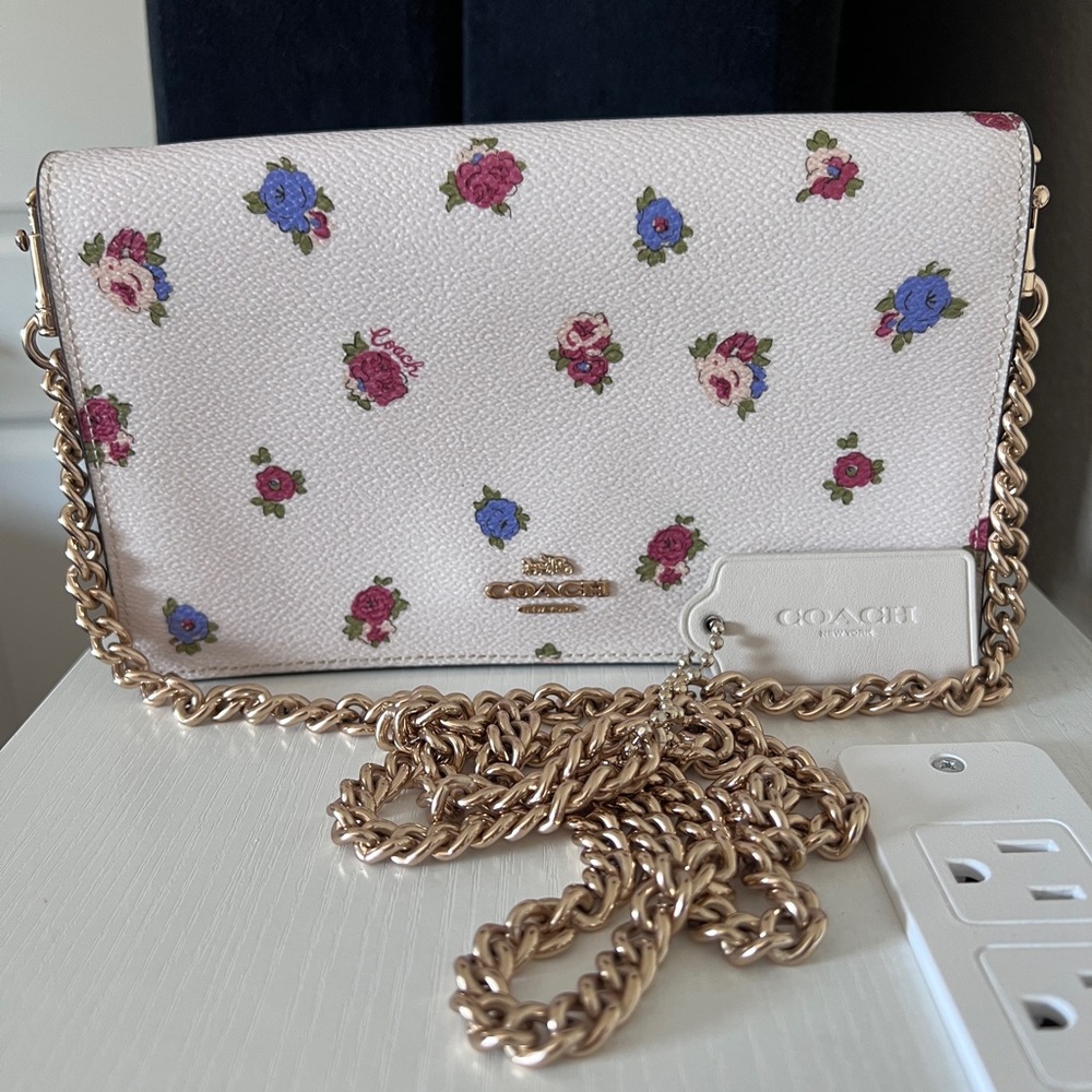 Coach Floral Crossbody Bag with Gold Chain
